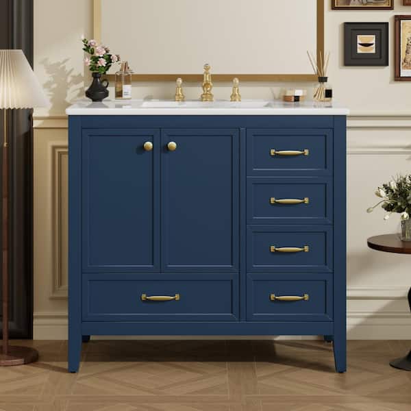 山水36 Flynama 36″ Blue Bathroom Vanity with Sink, Solid Wood Frame, Soft