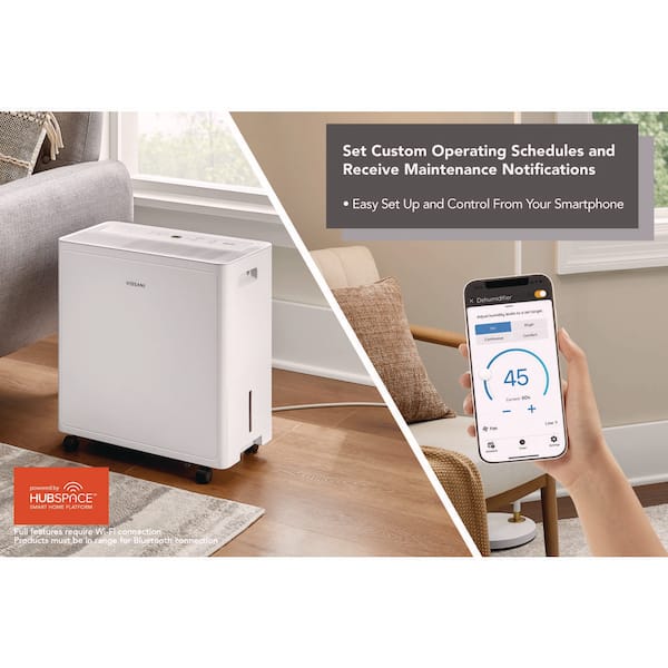 50 pt. 4,500 sq. ft. Smart Dehumidifier in White for Basement, Garage, or Wet Rooms, Energy Star, Powered by Hubspace
