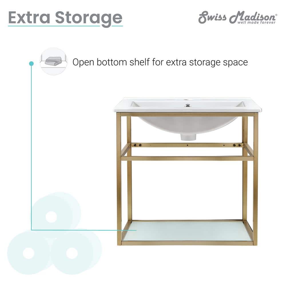 Pierre 24" Gold Metal Frame with Glass Shelf Wall-Mounted Vanity