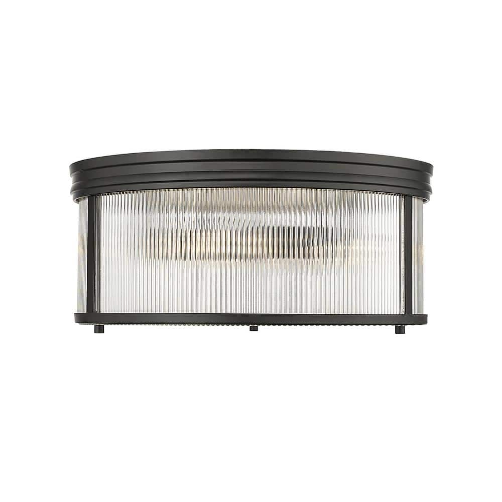 Carnaby 18 in. Matte Black Integrated LED Flush Mount with Clear Ribbed Gla