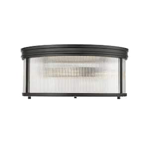 Carnaby 18 in. Matte Black Integrated LED Flush Mount with Clear Ribbed Glass Shade (1-Pack)