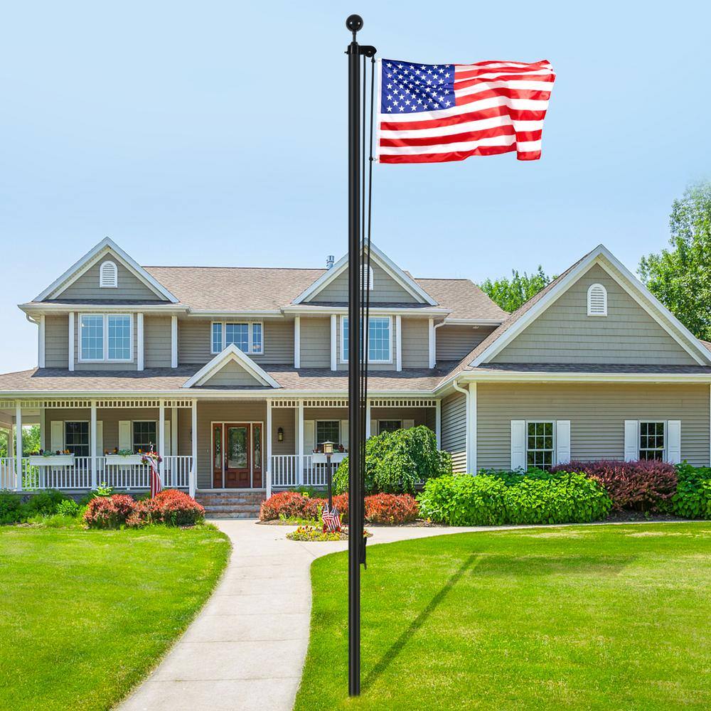 25ft Black Aluminum Garden Flagpole with American Flag