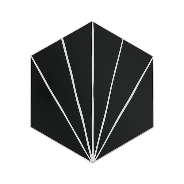 sunwings Art Deco Hexagon Black 8 in. x 9 in. x 0.16 in. Vinyl Peel and Stick Backsplash Floor and Wall Tile (0.36 sq. ft.)