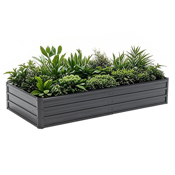 6 ft. L x 3 ft. W x 1 ft. H Black Galvanized Metal Raised Garden Bed Kit Outdoor Planter Box
