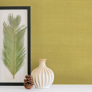 Wakumi Olive Green Textured Non-Pasted Grasscloth Paper Wallpaper