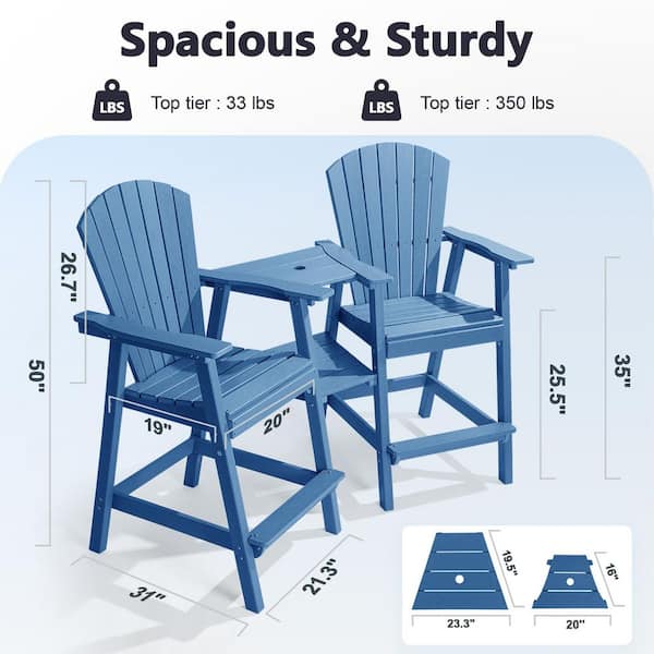 PASAMIC Blue HDPE Tall Adirondack Chair with Removable Double