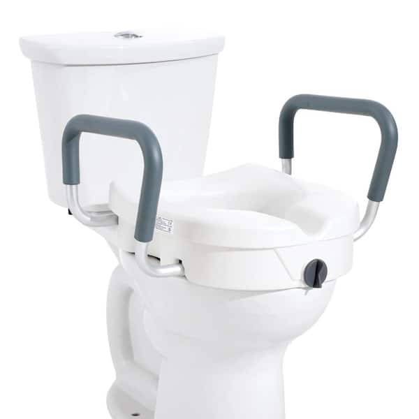 5 in Raised Toilet Seat with Twist Lock, 350 lbs Capacity, Adjustable Width for Round and Elongated Toilets
