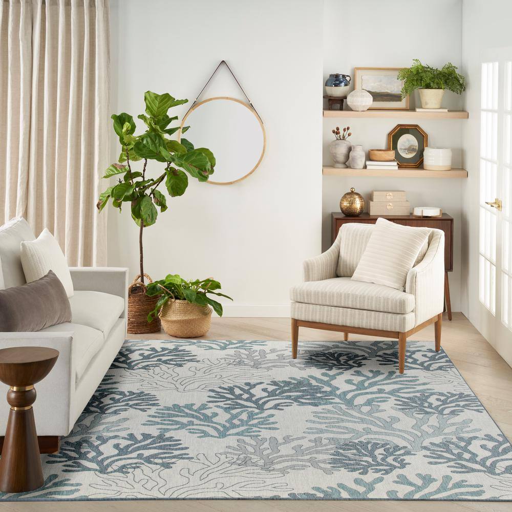 Nautical Coral Blue Synthetic Rectangular Area Rug 8' x 10'