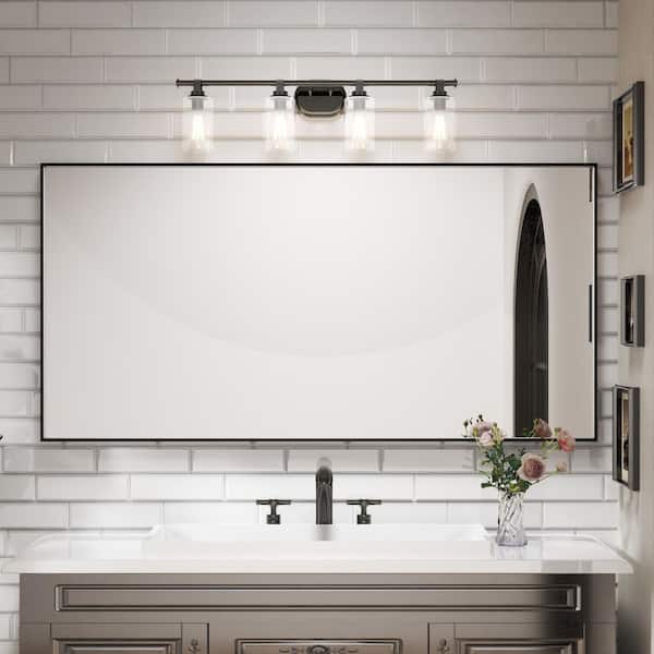 72 in. W x 36 in. H Rectangular Aluminum Framed Wall Bathroom Vanity Mirror in Black