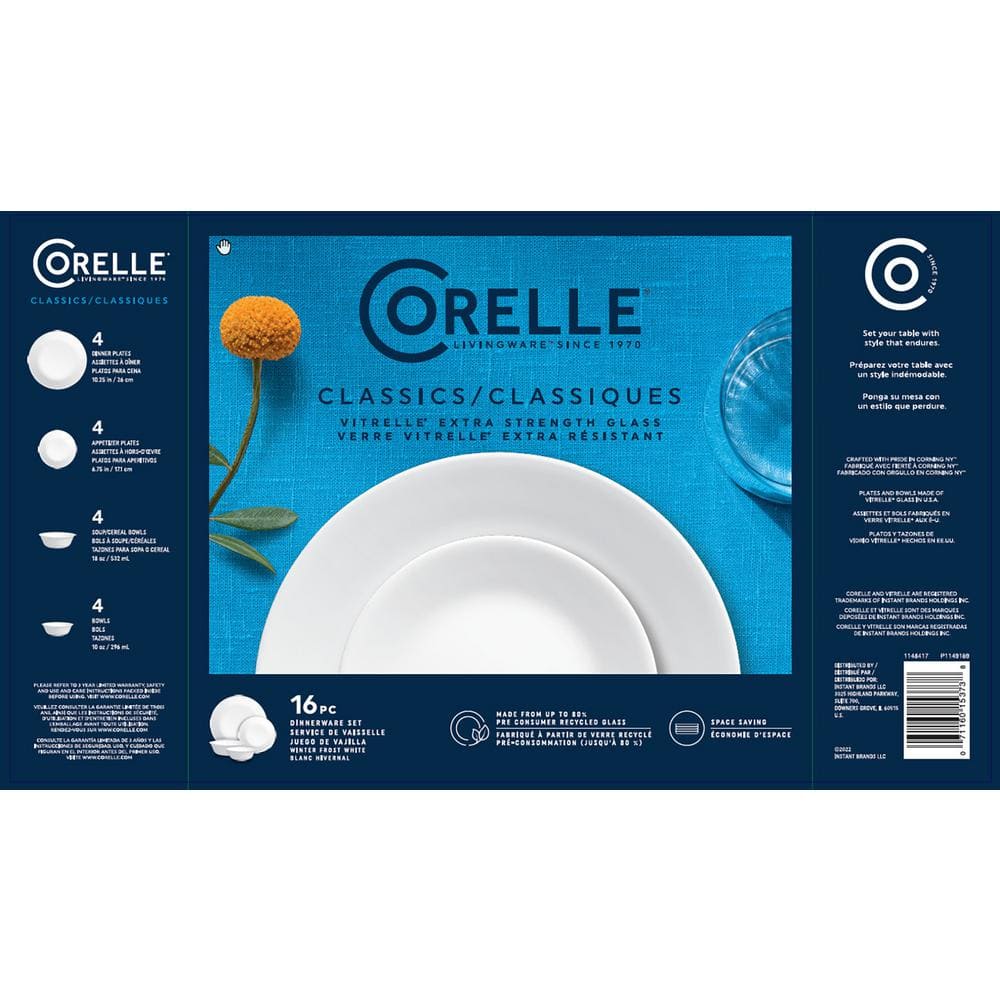 Corelle Winter Frost White 16-Piece Dinnerware Set (Service for 4) in White one missing