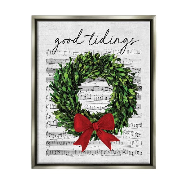 Stupell Industries Tidings Holiday Wreath by Lettered and Lined 1-Piece Floater Frame Graphic Print Nature Poster Art Print 21 in. x 17 in.
