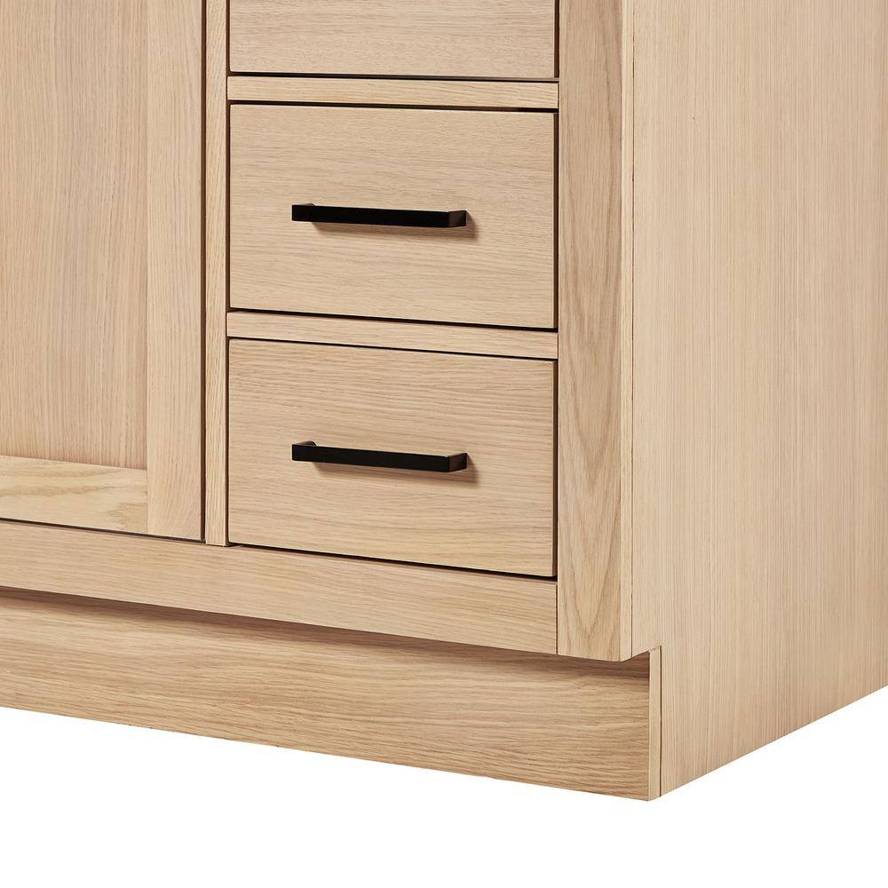 Natural Oak 42" Freestanding Single Bathroom Vanity Base with Black Hardware