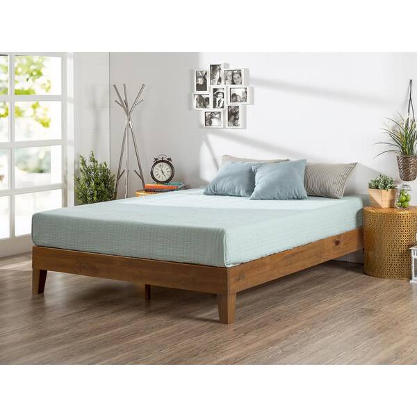 zinus 12 inch acacia wood platform bed with headboard