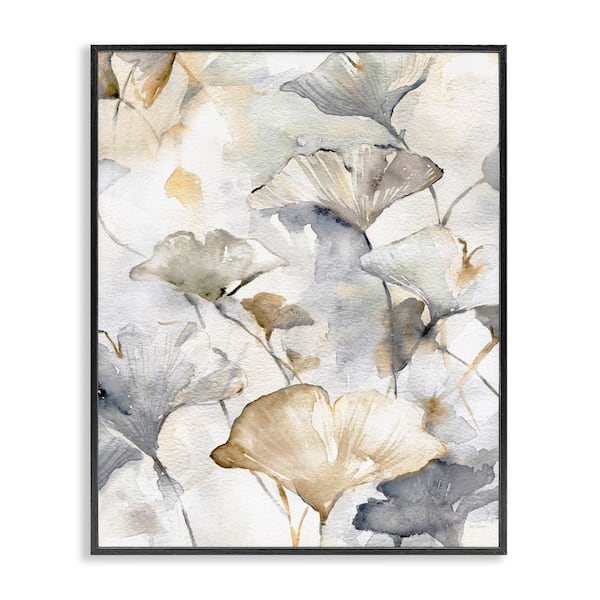 Stupell Industries Beige and Grey Gingkoes by Carol Robinson Black Framed Nature Giclee Art Print 14 in. x 11 in.