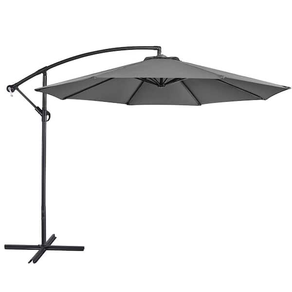 Yaheetech 10 ft. Patio Offset Umbrella Cantilever Umbrella with Crank and Cross Base Gray