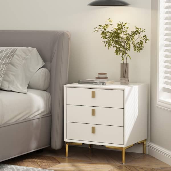 FUFU&GAGA 3-Drawer White Wooden Nightstand, Endtable, Dresser, 19.6 in. W x 15.9 in. D x 21.3 in. H