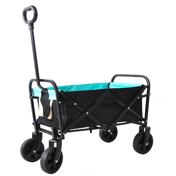 3 cu. ft. Steel Folding Shopping Beach Garden Cart in Black and Blue