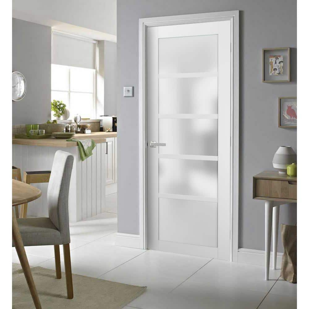 Quadro Frosted Glass White MDF Barn Door Slab