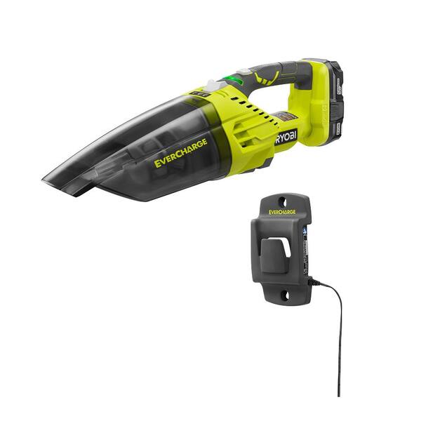 RYOBI ONE+ 18V Lithium-Ion Cordless EVERCHARGE Hand Vacuum Kit with 1.3 Ah Compact Battery and Wall Adaptor/Charger