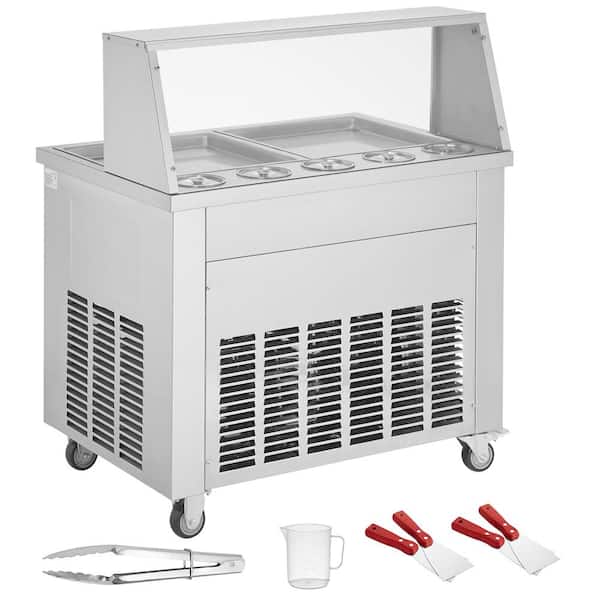 Fried Ice Cream Roll Machine, 2Pcs 13.8 x 13. 8in. Square Pans, Stainless Steel Commercial Ice Cream Maker