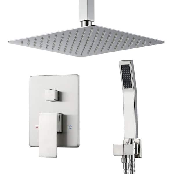 2-Spray Patterns 1.8 GPM Wall Mount 10 in. Dual Shower Head and Handheld Shower Head in Brushed Nickel