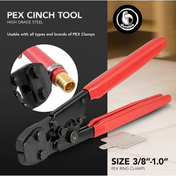PEX Plumbing Kit Crimper Tool with Lock Hook Cutter Tool with Stainless Steel Cinch Clamps 1/2 in. 3/4 in. PEX Plumbing Kit Crimper Tool with Lock Hook Cutter Tool with Stainless Steel Cinch Clamps 1/2 in. 3/4 in.