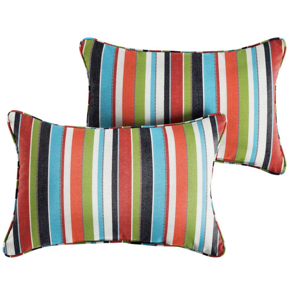 Sunbrella Colorful Stripe Rectangular Outdoor Corded Lumbar Pillows (2-Pack