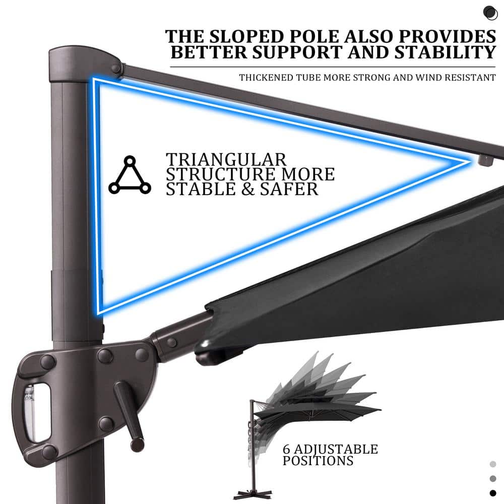 Black and Brown 11 ft. Rectangular Cantilever Patio Umbrella with Metal Pole