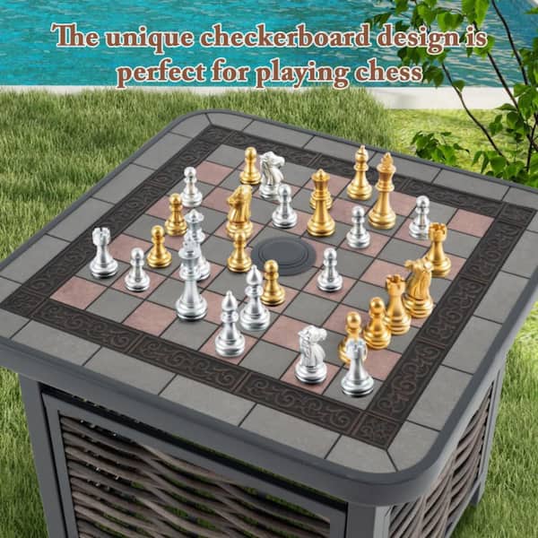 21.5 in. Outdoor PE Rattan Side Table Square End Table with Umbrella Hole