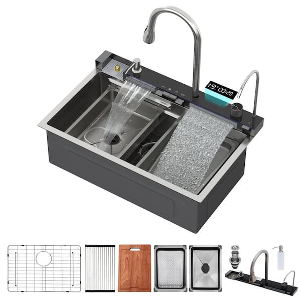 30 in. Drop-in Single Bowl 16 Gauge Brushed Nickel Stainless Steel Kitchen Sink and Bottom Grids