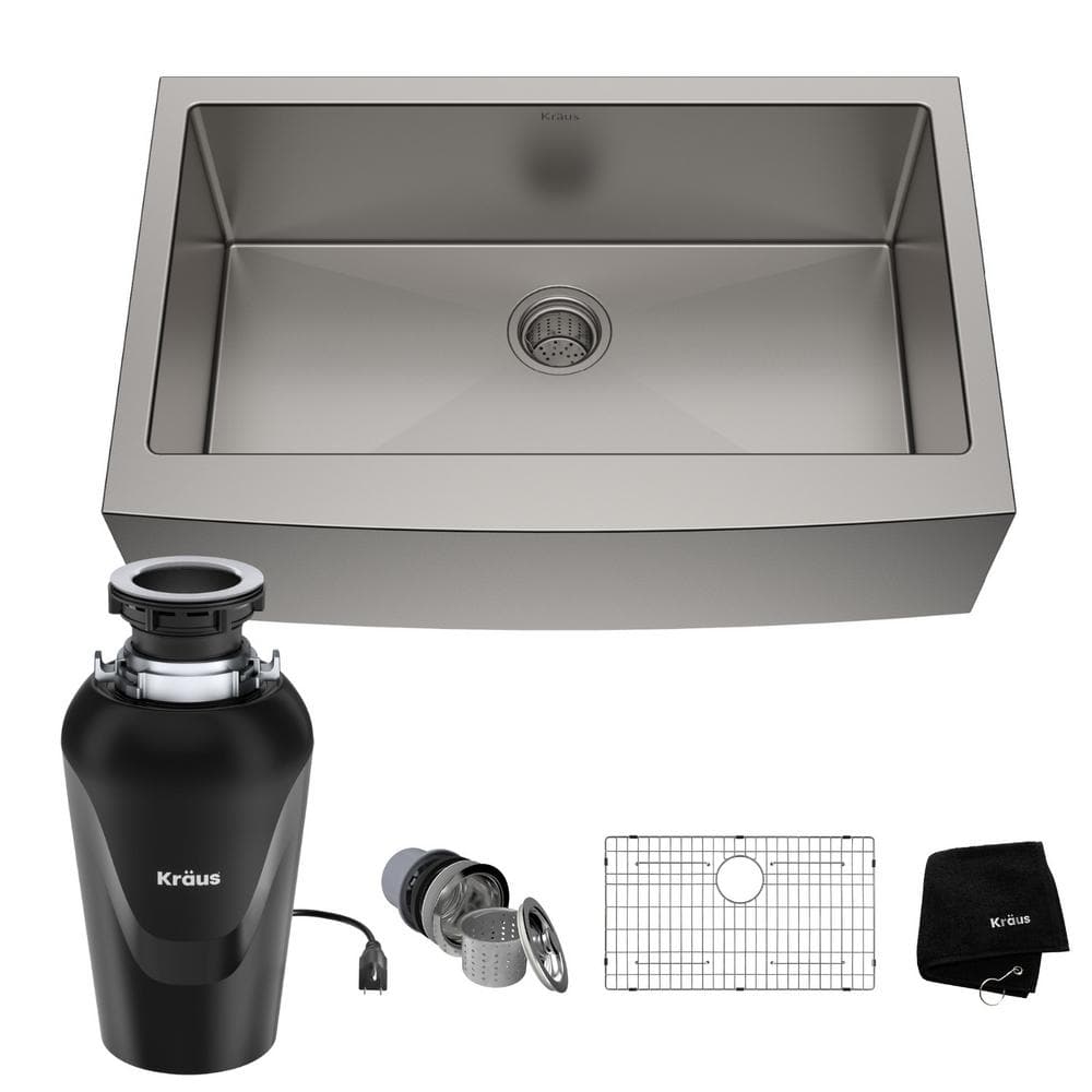 KRAUS Standart PRO 33" Single Bowl Stainless Steel Farmhouse Kitchen Sink  with WasteGuard Continuous Feed Garbage Disposal KHF200-33-100-75MB The  Home Depot