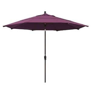 11 ft. Bronze Aluminum Market Patio Umbrella with Auto-Tilt Crank Lift in Iris Sunbrella