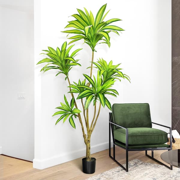 LIVING LUXURY 6 .5 ft. Real Touch Artificial Dracaena Tree in Pot