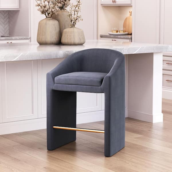 Emas 26.0 in. Midnight Gray Solid Back Wood Frame Counter Stool with 100% Polyester Seat (1-Stool)