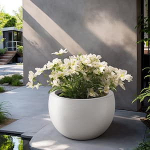 Lightweight 19 in. x 13 in. Crisp White Extra Large Tall Round Concrete Plant Pot/Planter for Indoor and Outdoor