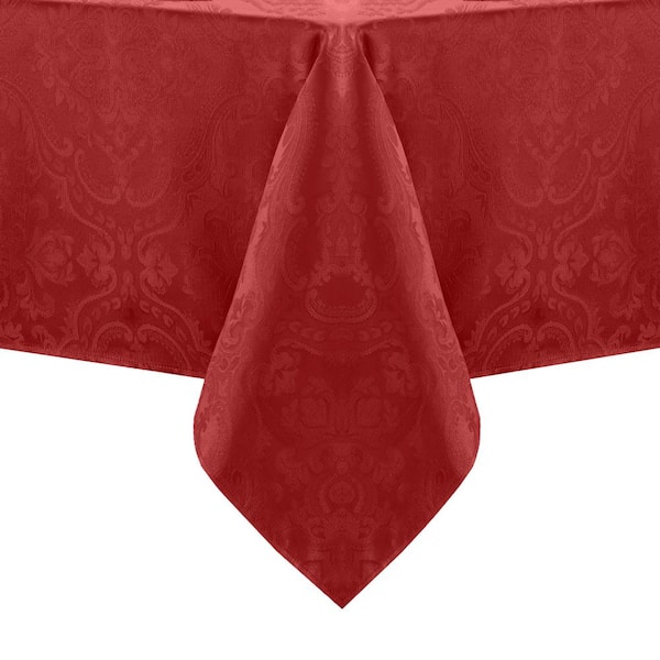 Elrene Home Fashions Caiden Elegance Damask 60 in. W x 120 in. L Red Holiday Print Polyester Tablecloth