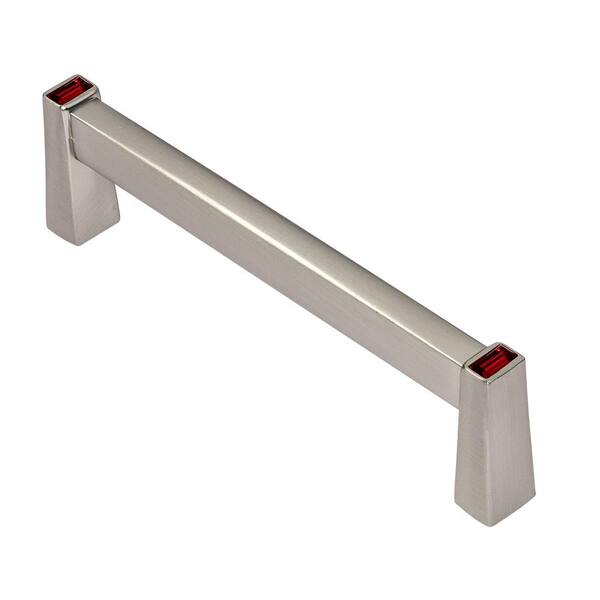 Wisdom Stone Long Island 3-3/4 in. Satin Nickel with Red Crystal Cabinet Center-to-Center Pull