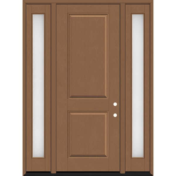 Steves & Sons Regency 68 in. x 96 in. 2P Squaretop LHIS AutumnWh Stain Mahogany Fiberglass Prehung Front Door w/Obscure14in.SLs 6-9/16