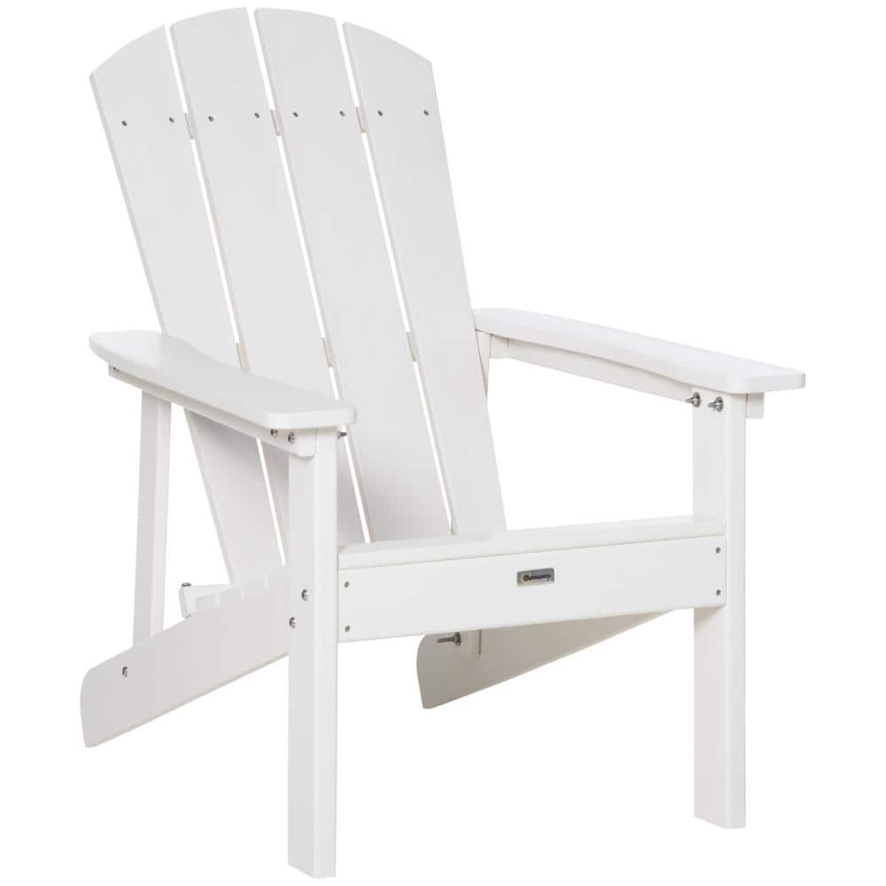 White Outdoor Adirondack Chair for Deck, Outside Garden, Porch, Backyard