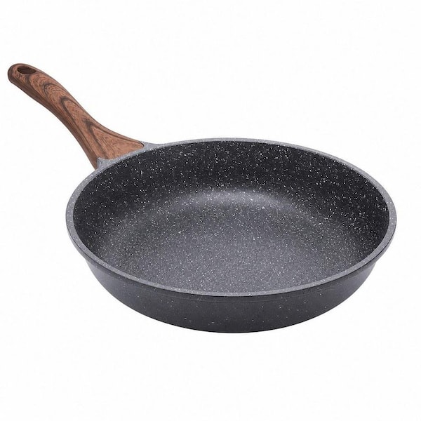 10 in. Cast Aluminum Nonstick Frying Pan, Swiss Granite Coating, Woodgrain Handle - PFOA Free