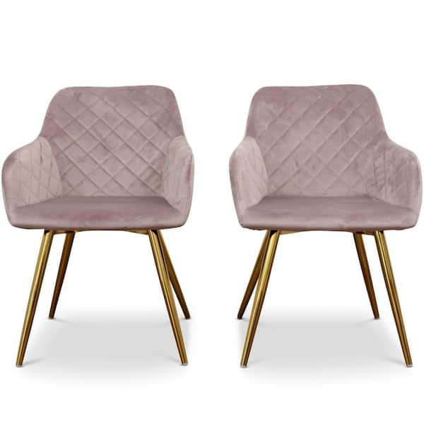 Ashcroft Furniture Co Julietta Modern Dining Room and Kitchen Chair Set of 2 in Pink Velvet with Gold Metal Legs