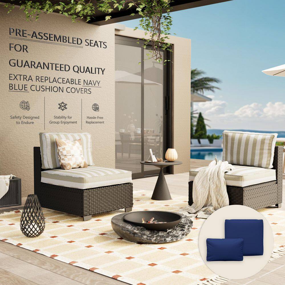 2-Piece Wicker Rattan Outdoor Patio Conversation Seating Set w/ Coffee Tables, Brown Stripe and Blue Cushion (2-Seats) price history on PriceWatchPro