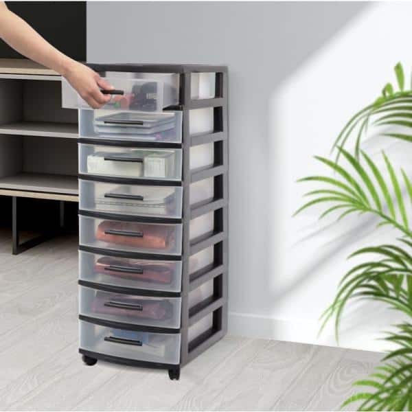 Eclypse 5-Drawer Storage Unit with Clear Drawers, Pack of 2 - Black
