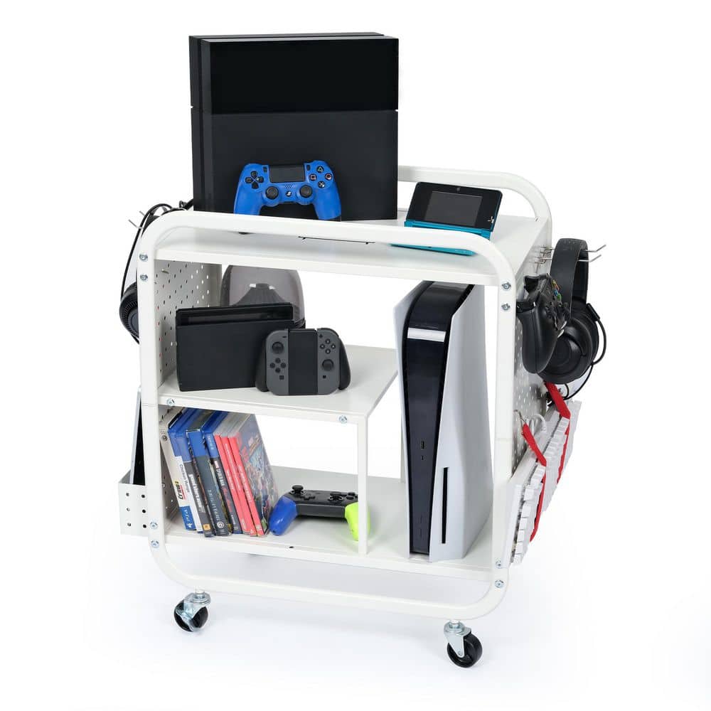 LTMATE 21.7 in. W x 12.6 in. D x 20.1 in. H White Metal 2-Shelf Gaming ...