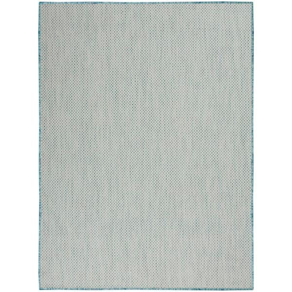 Nourison Courtyard Ivory Aqua 4 ft. x 6 ft. Geometric Contemporary Indoor/Outdoor Patio Area Rug