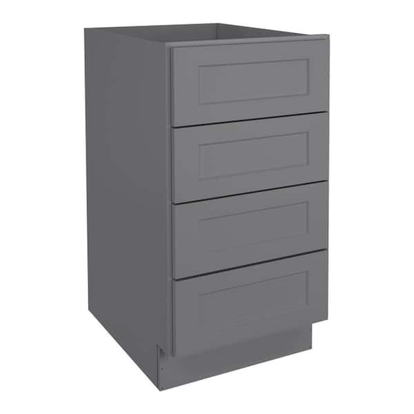 HOMEIBRO 18 in. W x 24 in. D x 34.5 in. H in Shaker Gray Plywood Ready to Assemble Floor Base Kitchen Cabinet with 4 Drawers
