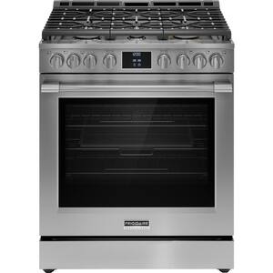 30 in. 6 Burner Slide-In Gas Range in Stainless Steel with Air Fry and Total Convection