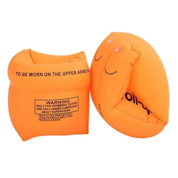2 Pack Arm Floaties for Kids and Adults, Inflatable Swim Arm Bands, PVC Pool Float Rings, Orange