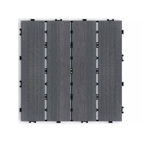 Angel Sar 12 in. x 12 in. x 0.8 in. 6 Pcs White Black Composite Patio Deck Tiles, DIY Wood Plastic Interlocking Decking Tiles