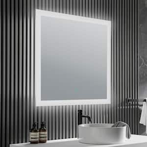 32 in. W x 30 in. H Rectangular Frameless LED Wall Bathroom Vanity Mirror with Defogger in Silver